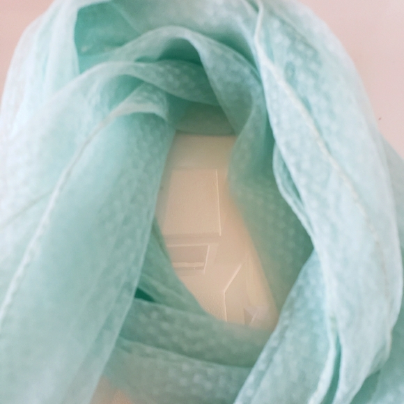 Tiffany Colored Silk Satin Check Pattern Neck Scarf Aquamarine Boho Sheer NWOT - Picture 2 of 6